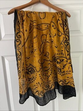 Wrapunzel Yellow & Black Square Head Wrap Scarf Silver Metallic Thread
